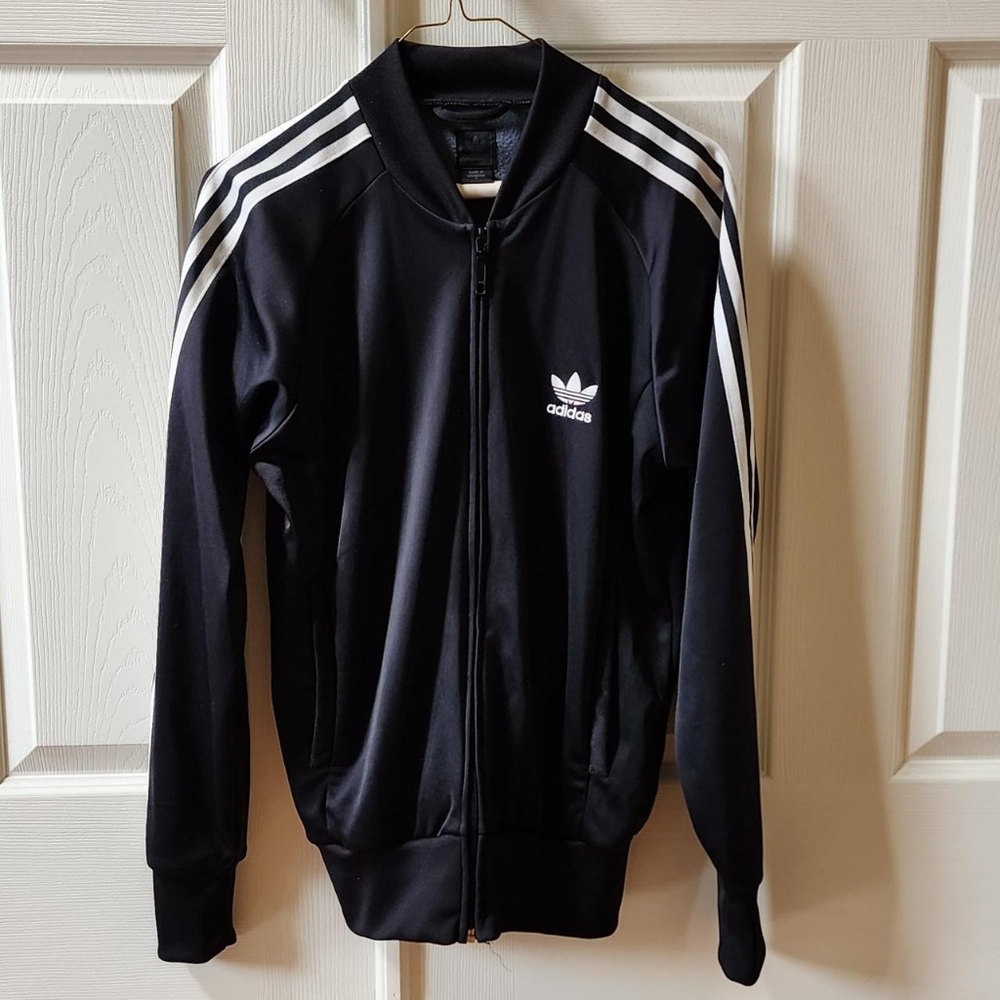 Vintage Adidas track jacket, black, men's small
